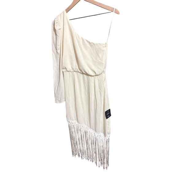 One-Shoulder Fringe Midi Dress In Ivory By Lulus -‎ S NEW - Picture 2 of 6